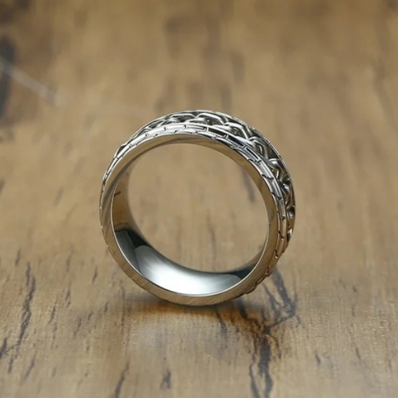Men's Stainless Steel Spinner Ring - Tire Texture - Picture 2 of 5